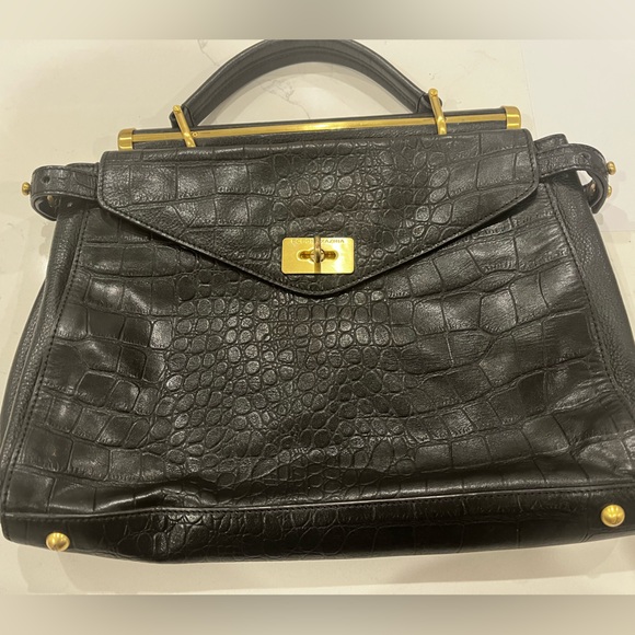 BCBG MaxAzria Gorgeous Leather Black Satchel Purse - Picture 12 of 15